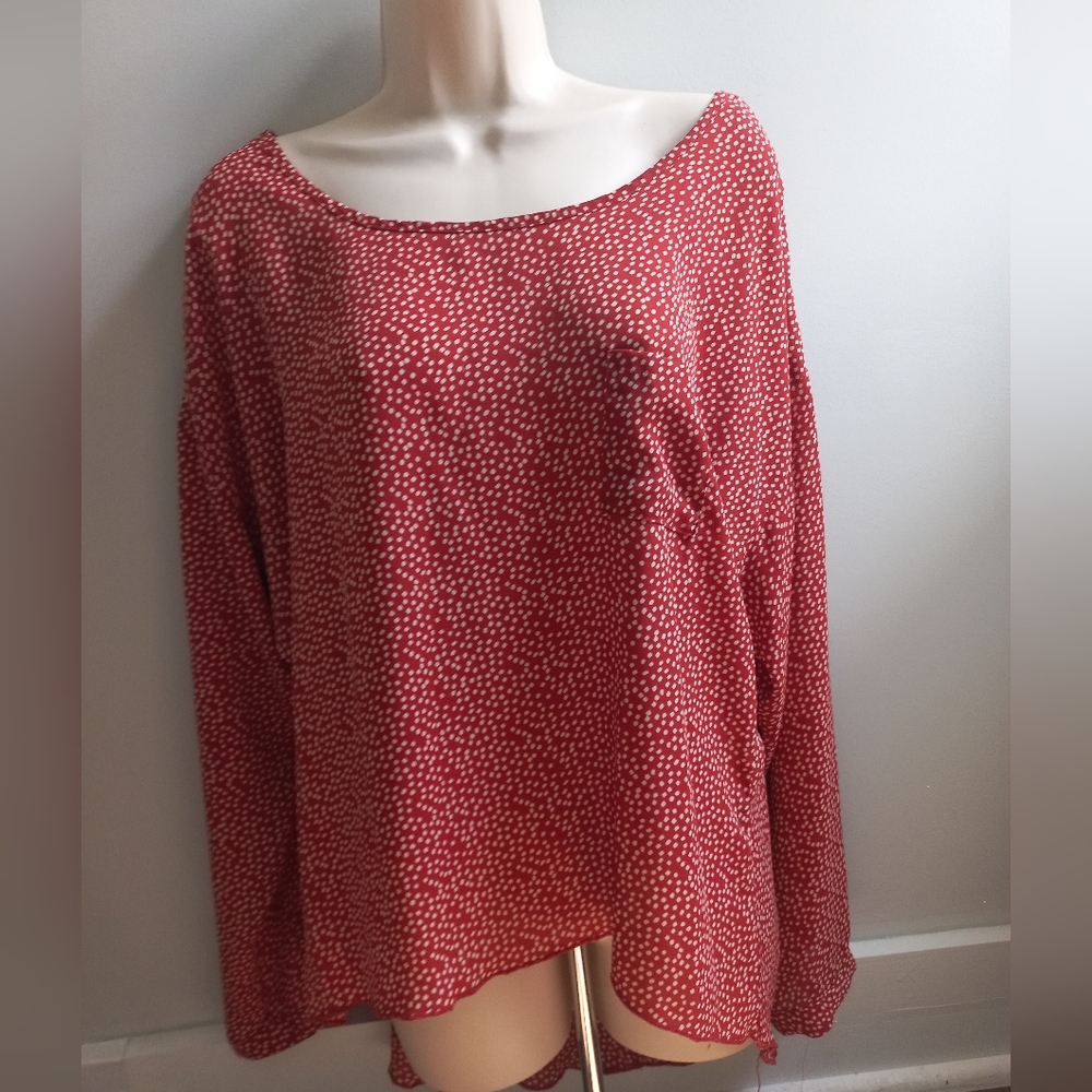 Wide Neck Red and White Polka Dot Blouse
